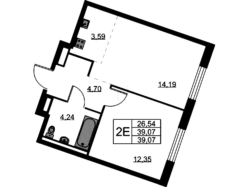 1-комнатная квартира 39.07 м², 8/11 эт., ЖК «Квартал Лаголово»